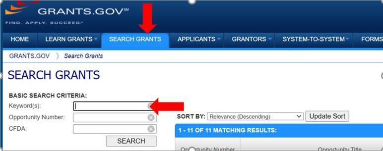Grants.gov Screenshot